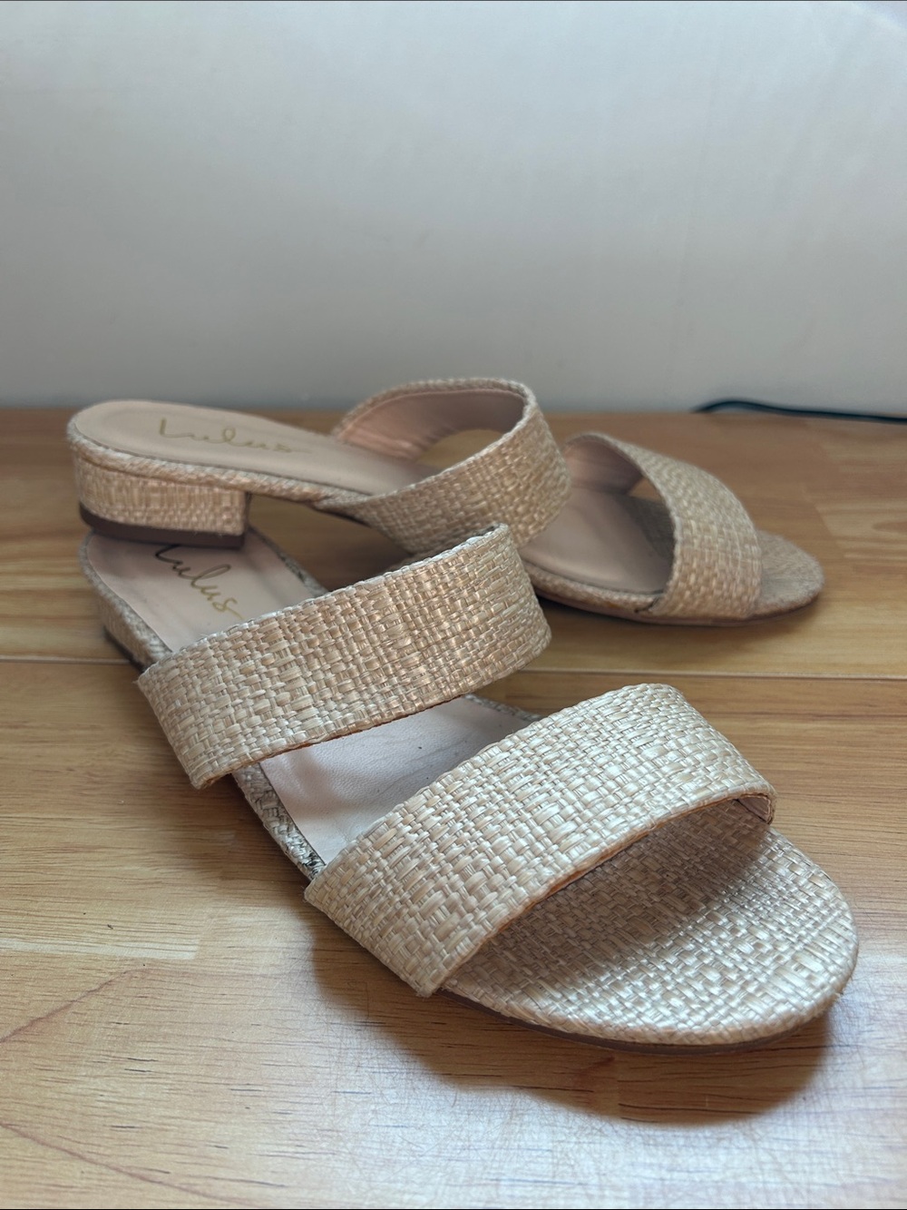 Lulu's Natural Woven Double-Strap Slide Sandals